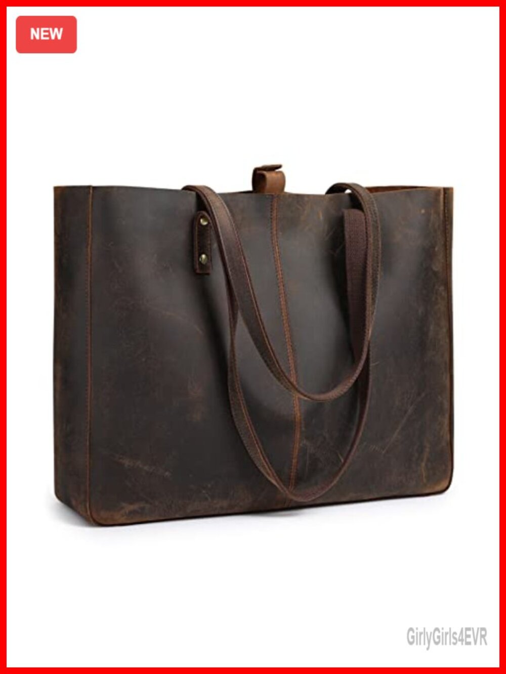 Genuine Leather Women's Large Tote Bag with Top Snap Button Closure, Fits 15.6"